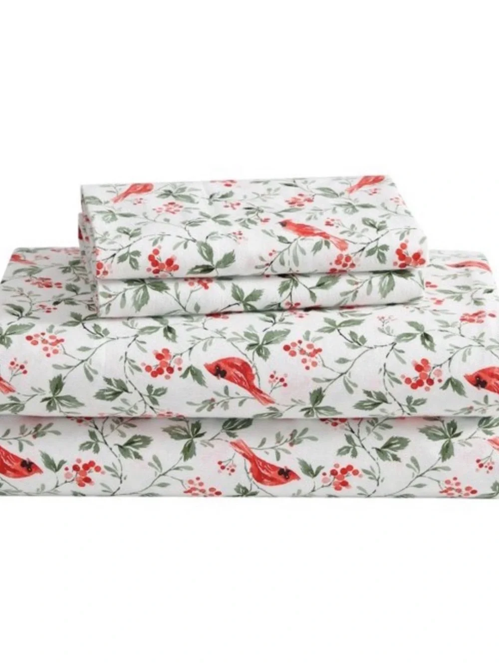 JOLLY CARDINALS Laura Ashley Floral Cotton Percale FULL Set White, Red, Green